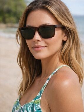 Tortoiseshell Rectangular Sunglasses Brown Frame Dark Lens Classic UV